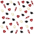 Confettis de remise de diplôme infirmière avec formes médicales pailletées sur blanc - Stéthoscope Or + ECG Rouge + Toque Noire + Seringue Rouge (4 Formes)