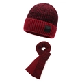 Set berretto e sciarpa in maglia da uomo in filato misto rosso e nero con logo in pelle - Taglia unica / Rosso