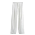Vista detallada en plano de pantalones blancos de pierna recta con textura de tela fina - Pantalones Blancos / S