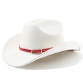 Detailansicht weißer Filz-Cowboyhut mit rotem Kunstlederband und goldener Schnalle - M (56-58cm) / Creme