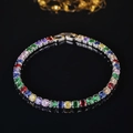 Rainbow cubic zirconia tennis bracelet with silver prong setting on black background - 4mm-19cm / Multi-colored Zirconia