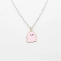 Pink enamel ghost pendant necklace with a delicate silver chain for a cute aesthetic - Pink (Necklace)