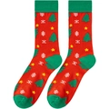 Detail of red Christmas socks with green trees, white snowflakes and star patterns - One Size / Red Christmas Tree Snowflake Style (A1267)