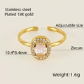 18K vergulde roestvrijstalen ring met ovale roze zirkoon en witte pavé-diamanten - Verstelbaar Open / Roze Zirkonia