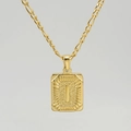 Collier maille Figaro pour homme en plaqué or 18K avec un pendentif rectangulaire lettre I - Lettre I Dorée (Avec Chaîne)