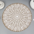 Set de table rond en jute avec dentelle blanche à motif mandala, dessous-de-plat - Sans Franges Motif Blanc 7