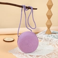 Mini round woven straw bag in purple with spiral texture and long shoulder strap - 15CM / Purple
