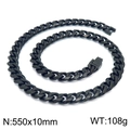 Cadena cubana negra de 10mm en acero inoxidable para hombre 550x10mm y 108g - Collar Negro 55cm