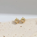 Elegant gold strawberry stud earrings with sparkling pavé crystals on a stone base - Acorn (Gold)