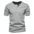 Graues Herren Henley-Shirt aus Baumwolle in schmaler Passform mit kurzem Arm und Knöpfen - 4XL / Hellgrau