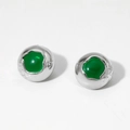 Macro shot of silver ball earrings with hammered texture and green stone inlay - Silver Green (D2610)