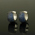 Elegant silver earrings with multi-row blue zircon inlay and secure clasp closure - Silver/Blue Zirconia