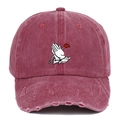 Vintage washed red baseball cap featuring rose embroidery and distressed brim details - Distressed Wine Red
