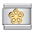 Italian charm bracelet link in silver finish featuring a gold flower design - Gold Flower-Y045