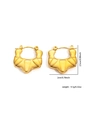 Detail view of gold titanium steel earrings showing product dimensions and weight specs - Gold Segmented Geometric Style (#0271)