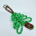 Handmade woven Christmas tree keychain with green paracord and metal ring accessory - Brown + Green