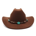Detail of a dark brown felt cowboy hat featuring turquoise stones on a braided hat band - M (56-58cm) / Brown