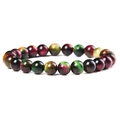 Multi-colored natural tiger eye bead bracelet with glossy finish and cat eye effect - Peacock Green