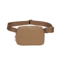 Adjustable nylon belt bag in earth tone khaki with secure metal zipper and plastic buckle - Caramel color
