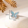 French vintage light blue butterfly earring with sparkling crystals and enamel 1.6cm - Blue (Single Piece) (A574-1)