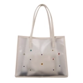 Transparent PVC tote bag with colorful rhinestones and cream white trim handle - White