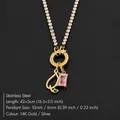 14K gold plated titanium steel necklace featuring a letter Q charm and pink gemstone - Letter Q