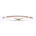 Elegant thin white leather belt for women featuring a minimalist golden metal buckle - White