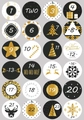 Autocollants calendrier de l'Avent de Noël avec numéros 1-24 or, noir et blanc sur kraft - Style Or Noir