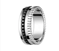 Classic silver ring with black square grid pattern and gear-like textured edges - Style 6