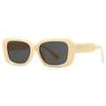 Occhiali da sole rettangolari color beige crema con lenti grigie e rivetti argento - Montatura Beige Lente Grigia (C9)