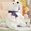 White Christmas polar bear plush with blue heart scarf and matching winter hat - Blue Heart Scarf / 30cm