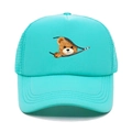 Close-up of teal trucker hat featuring bear graphic and breathable mesh back details - M (56-58cm) / Lake Blue