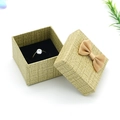 Beige jewelry gift box with bowknot and elegant silver solitaire ring inside - 5*5*3.5CM / Light Yellow