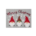 Christmas place mat featuring three Nordic gnomes and Merry Christmas text on grey knit - Style A