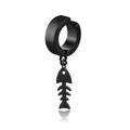 Matte black titanium steel ear clip featuring a hanging fishbone tassel design - Fishbone / Black