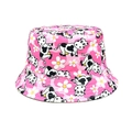Detailed pattern of cartoon cow and white flowers on the pink sun hat brim - 52-54cm / Light Pink