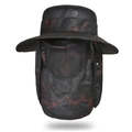 Outdoor sun protection hat in black mesh with camo detail and removable neck flap - Wine Red Camouflage