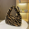 Chic tiger print faux fur mini handbag with soft plush texture for autumn winter fashion - Zebra Brown // Great Deal