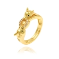 Detail of adjustable gold ring with double leopard heads and green zirconia eyes - Double Leopard Head Green Eyes Style (J935)