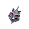 Vintage steel wolf head pendant with intricate carvings and striking red gem eyes - Style K Red Eye Wolf Head Vintage Pendant (No Chain)