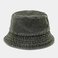 Detailed view of washed denim bucket hat with vintage texture and stitched brim detail - M (56-58cm) / Army Green