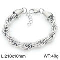 Men's 10mm silver stainless steel twist rope bracelet with lobster clasp and extension - Steel Color Bracelet (KB206156-Z)