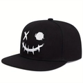 Casquette de baseball unisexe noire avec broderie visage souriant et sangle réglable - Expression D-Oeil Rond Croix