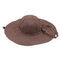 Detail of striped sun hat with adjustable drawstring and wide brim for sun protection - One Size (13cm Brim) / Brown & White (Bow)
