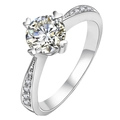 Bague classique en argent avec solitaire de 1 carat et sertissage à quatre griffes en cœur - Ouvert Réglable / Diamant à Quatre Griffes en Forme de Cœur (MS030)