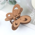 Elegant large butterfly hair claw clip in matte brown finish with hollow wing design - Rubber Yellow Brown