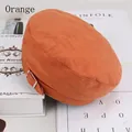 Classic orange newsboy cap with adjustable silver metal buckle and paneled cotton texture - One Size 58cm / Orange Fabric Style