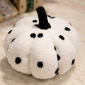Plush pumpkin pillow in white sherpa fabric with black polka dots and stem decoration - Polka Dot White