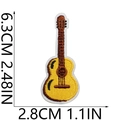 Detailed macro view of yellow guitar embroidery patch with precise size measurements - Yellow Guitar (5号)