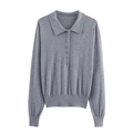 Polo classica in maglia grigia a maniche lunghe con colletto a bottoni e polsini - S / Grigio